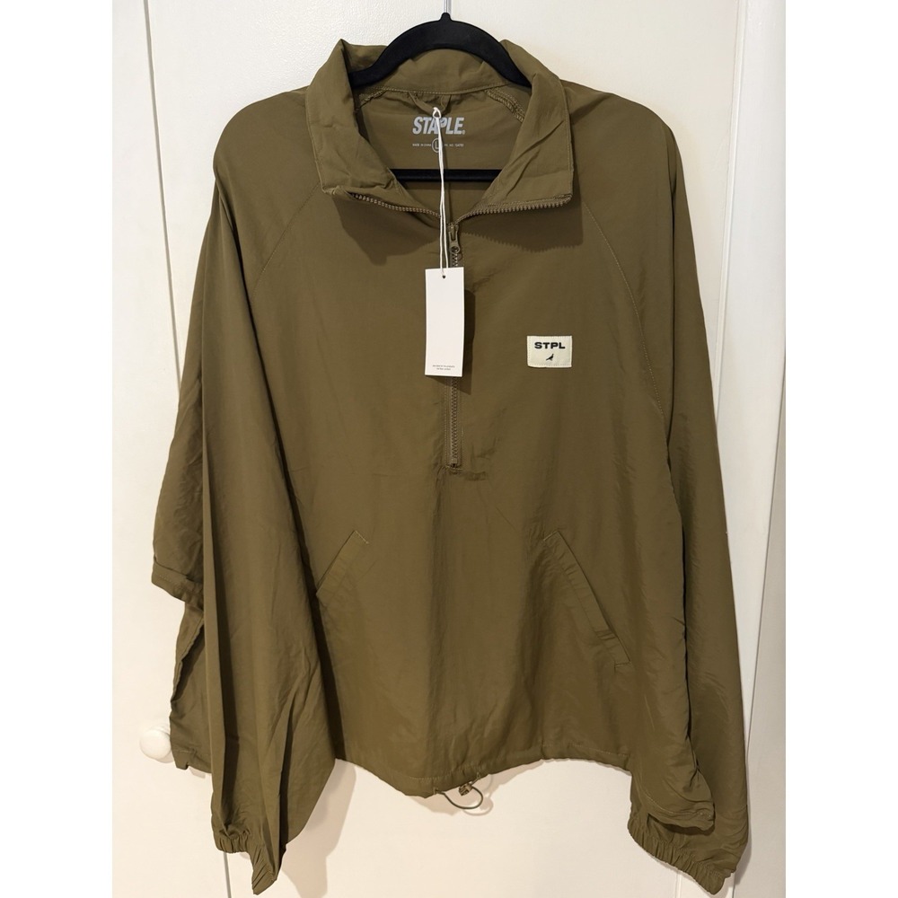 Staple Pigeon STPL Windbreaker Mens Large Olive Green Half Zip Pullover Anorak